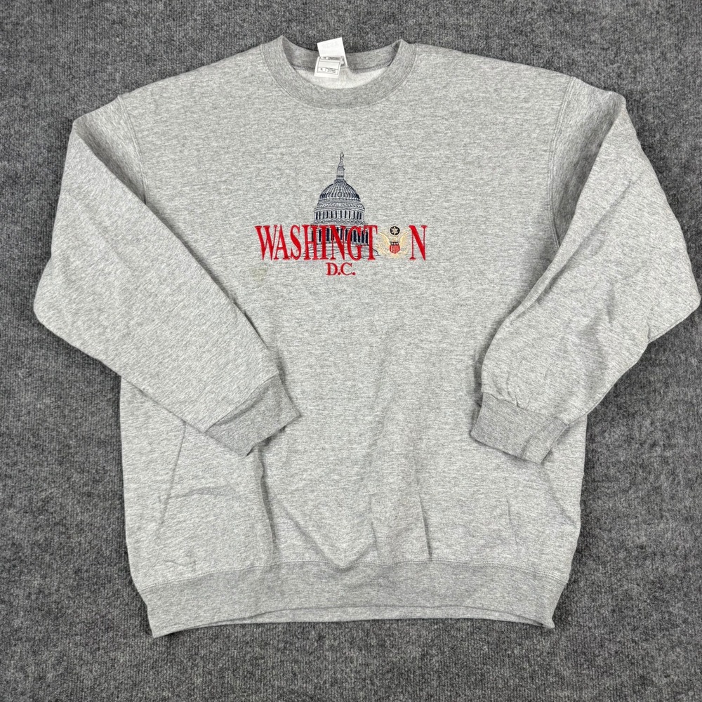 Fruit of the Loom Sweatshirt Mens XL Gray Washington DC Embroidered Crewneck